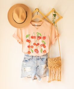cherry tee shirt for cottagecore aesthetic summer style cherries festival fruit shirt unique gift for cherry lovers rqdmm