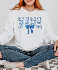 comfort colors mama shirt in blue ribbon cute mom shirt for mothers day girly aesthetic bow design chinoiserie style 6myhu