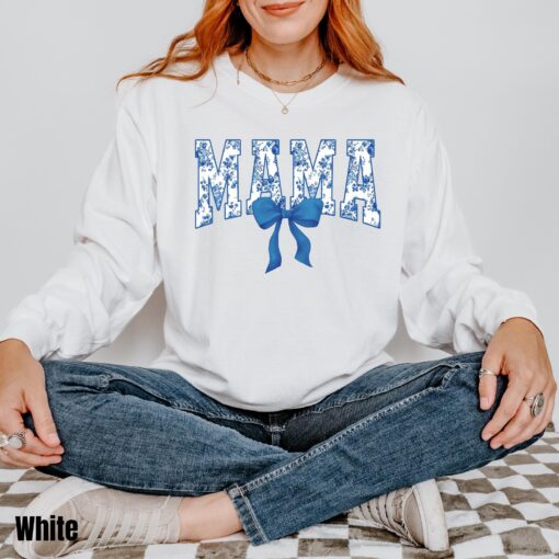 comfort colors mama shirt in blue ribbon cute mom shirt for mothers day girly aesthetic bow design chinoiserie style 6myhu