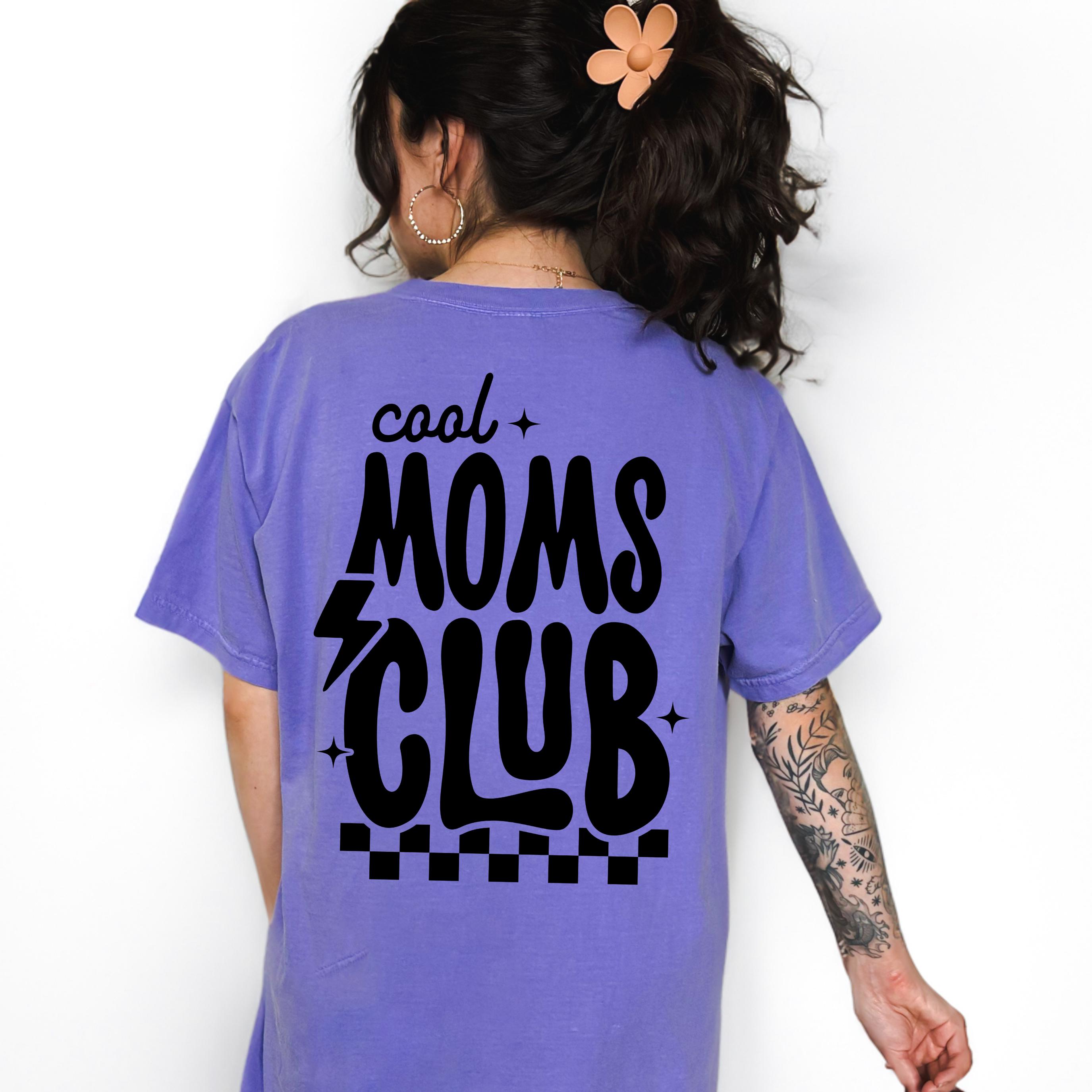 cool moms club graphic tee for women retro edgy mama shirt y2k style overstimulated checkered design h2rad