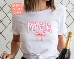 coquette mama shirt with pink bow aesthetic mom tee for mothers day trendy new mom gifts and personalized mom shirts aguw3