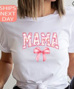 coquette mama shirt with pink bow aesthetic mom tee for mothers day trendy new mom gifts and personalized mom shirts aguw3