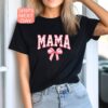 coquette mama shirt with pink bow aesthetic mom tee for mothers day trendy new mom gifts and personalized mom shirts ddcmf