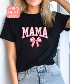 coquette mama shirt with pink bow aesthetic mom tee for mothers day trendy new mom gifts and personalized mom shirts ddcmf