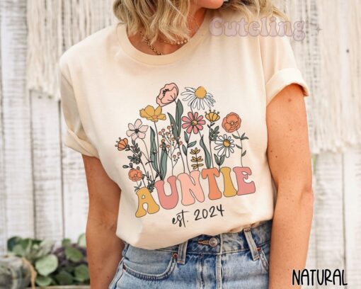 custom aunt shirt promoted to aunt 2024 pregnancy reveal gift best aunt ever plus size auntie est 2024 t shirt
