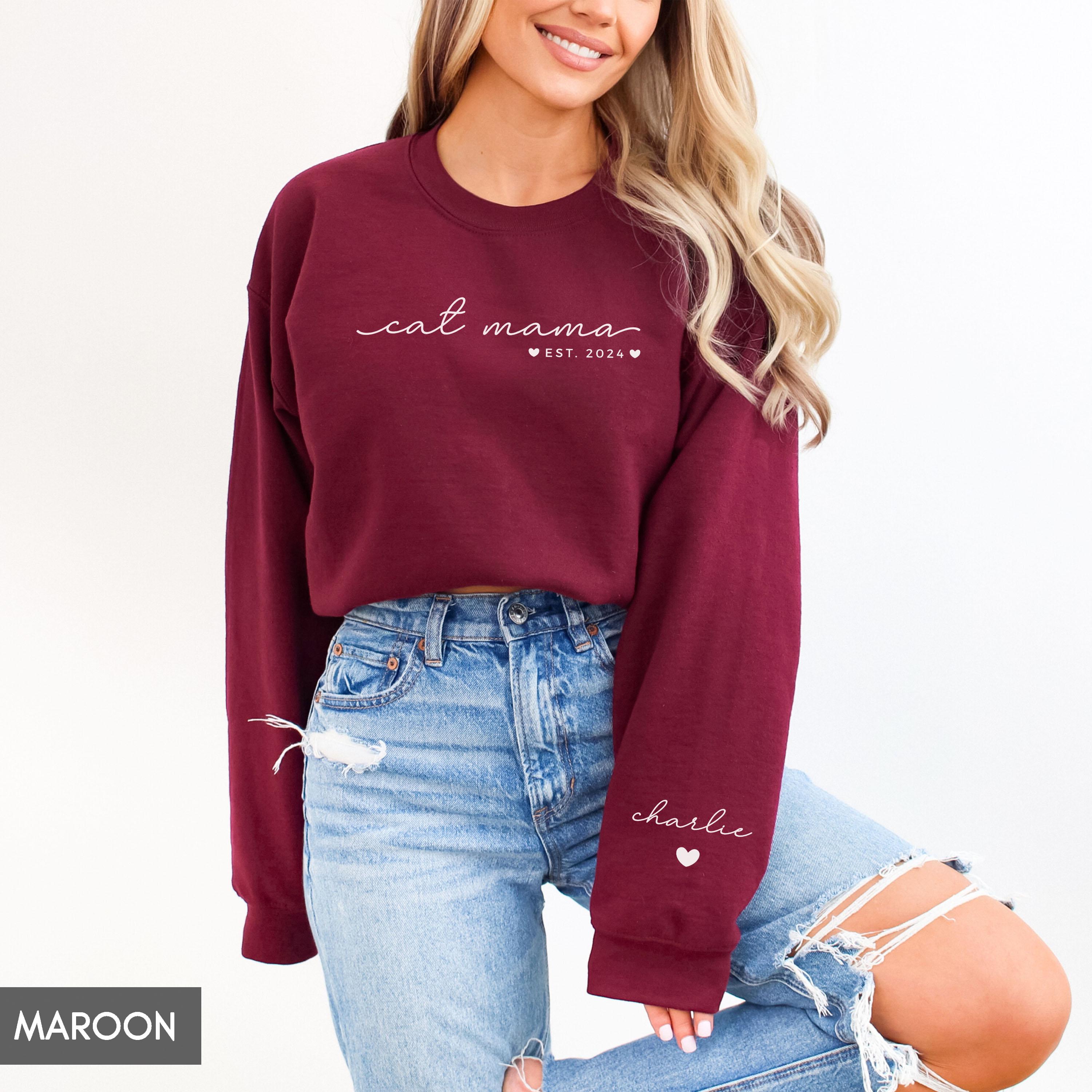 custom cat mama sweatshirt with pets name on sleeve personalized cat mom hoodie for new kitten owners and mothers day gifts eo16z scaled