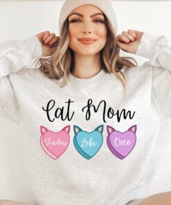 custom cat mom sweatshirt with cat names funny long sleeve my cat is my valentine gift for cat lovers dyap2