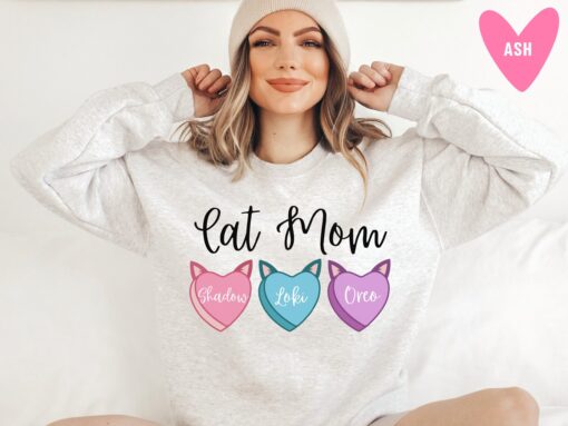 custom cat mom sweatshirt with cat names funny long sleeve my cat is my valentine gift for cat lovers dyap2 scaled
