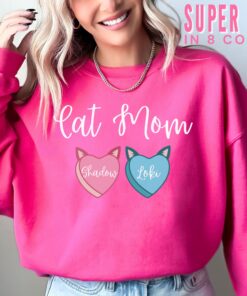 custom cat mom sweatshirt with cat names funny long sleeve my cat is my valentine gift for cat lovers jhbys