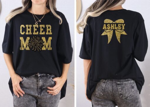 custom cheer mom shirt with personalized name unique cheer spirit shirt for cheerleading moms non glitter design mgyur