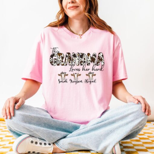 custom cow mama shirt with cow print personalized for mothers day grandma or farmer gifts mama loves her herd 6ypec