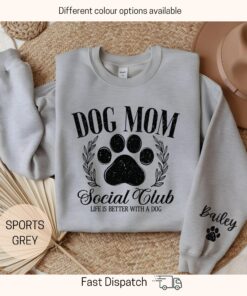 custom dog mom sweatshirt with personalized dog name funny dog mama crewneck gift for dog owners and pet lovers awf1g