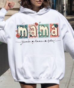 custom floral mama hoodie with kids names personalized glitter design unique mama doodle t shirt for mom life aa7w3