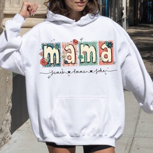 custom floral mama hoodie with kids names personalized glitter design unique mama doodle t shirt for mom life aa7w3