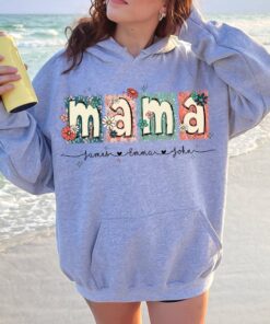 custom floral mama hoodie with kids names personalized glitter design unique mama doodle t shirt for mom life ze3uz