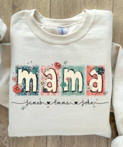 custom floral mama sweatshirt with kids names personalized glitter mama shirt cute doodle design for moms f6hcz