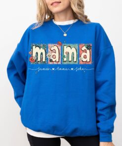 custom floral mama sweatshirt with kids names personalized glitter mama shirt cute doodle design for moms ziakk