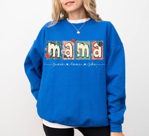 custom floral mama sweatshirt with kids names personalized glitter mama shirt cute doodle design for moms ziakk
