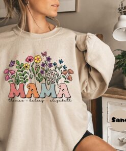 custom floral mama sweatshirt with wildflowers personalized hoodie for new moms and children names unique mothers day gift ospva