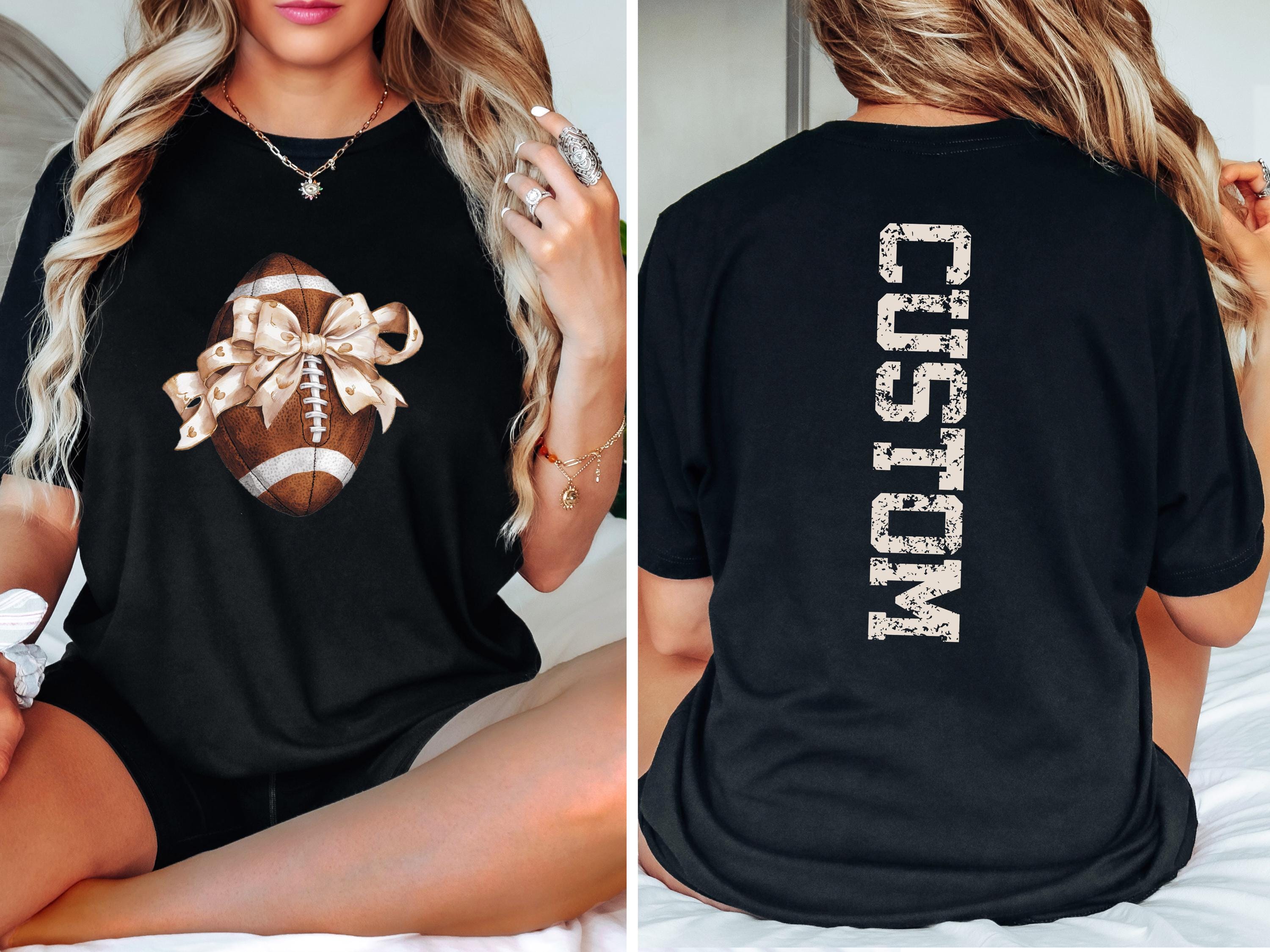 custom football shirt for sports moms game day tee personalized gift for mama football season t shirt with bow design pftkc scaled