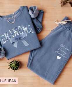 custom grandma sweatshirt and sweatpants set with blue bow for new grandma mothers day gift comfortable apparel rvutq