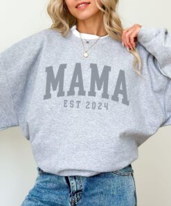 custom mama est 2024 sweatshirt for new moms personalized mom gift varsity style comfortable mama sweatshirt ncw89