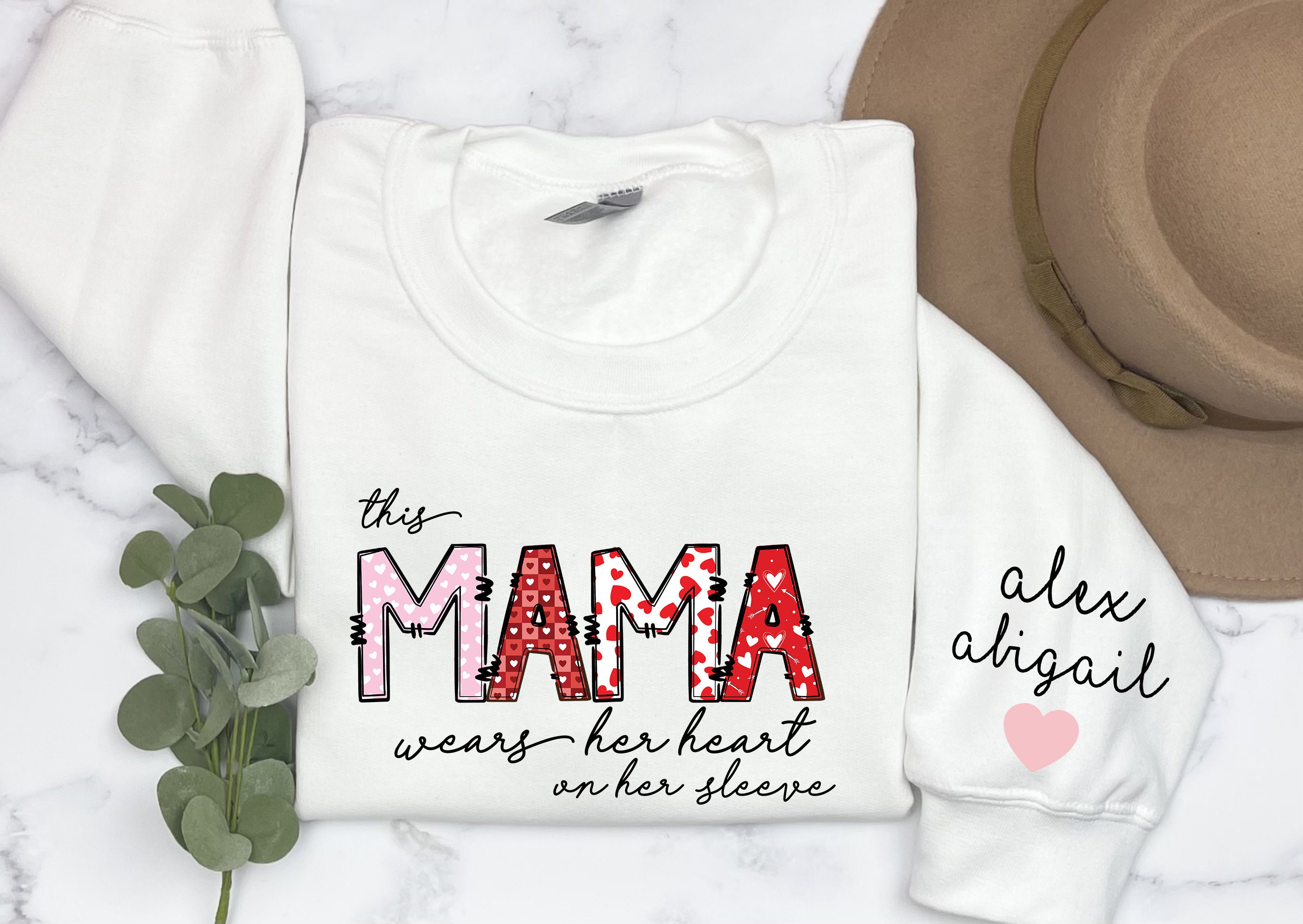 custom mama sweatshirt this mama wears her heart on her sleeve funny mom shirt for mothers day personalized mom gifts ug0ke scaled