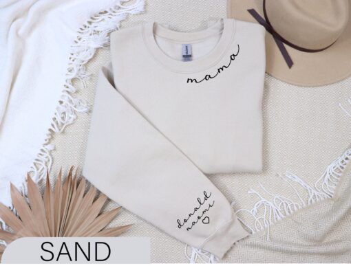 custom mama sweatshirt with kids name on sleeve personalized mom long tee unique mama sweater for mothers day gifts aqjlc