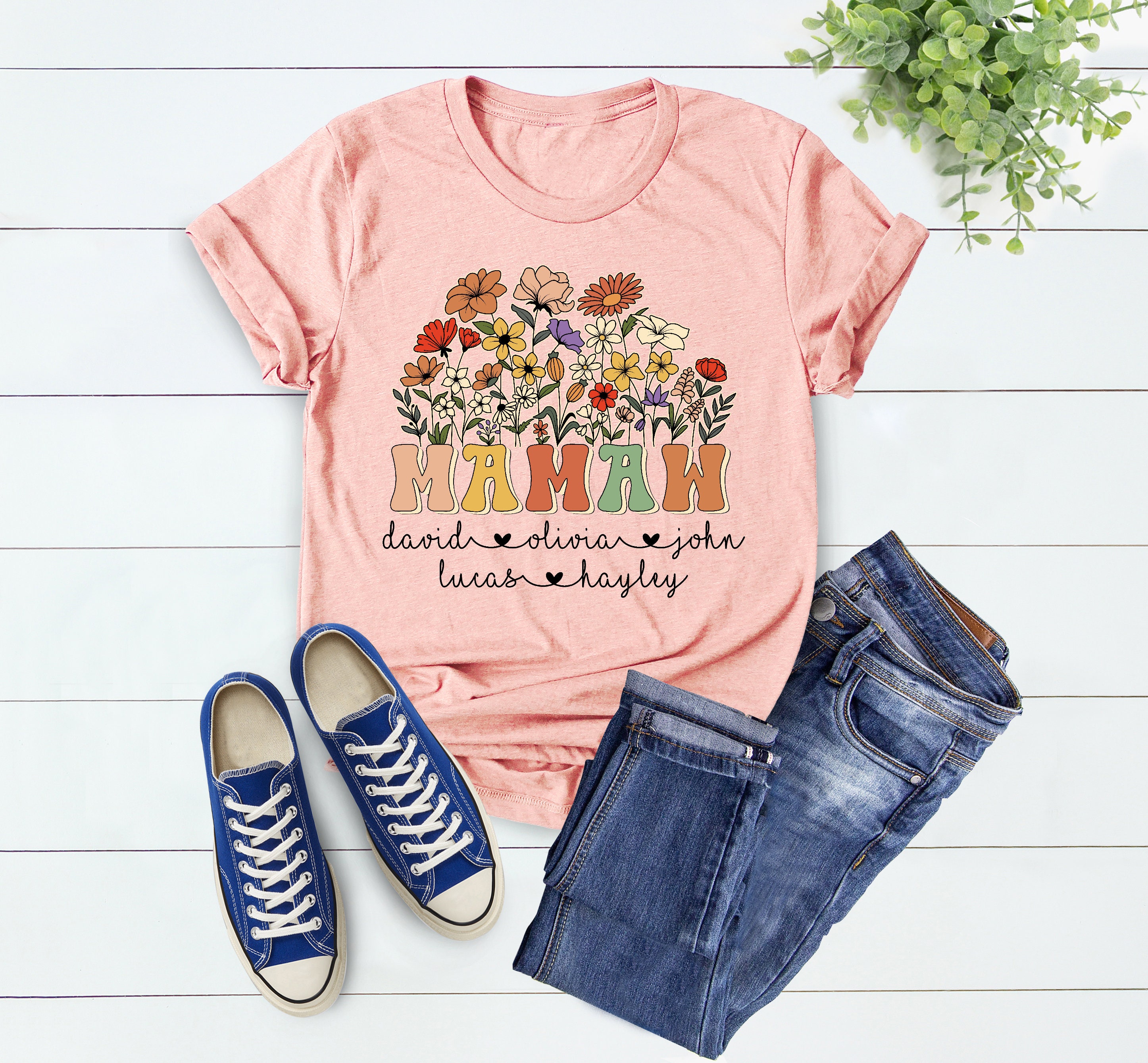 custom mamaw shirt with grandkids names floral design unique mothers day gift personalized mamaw t shirt wildflowers encgx scaled