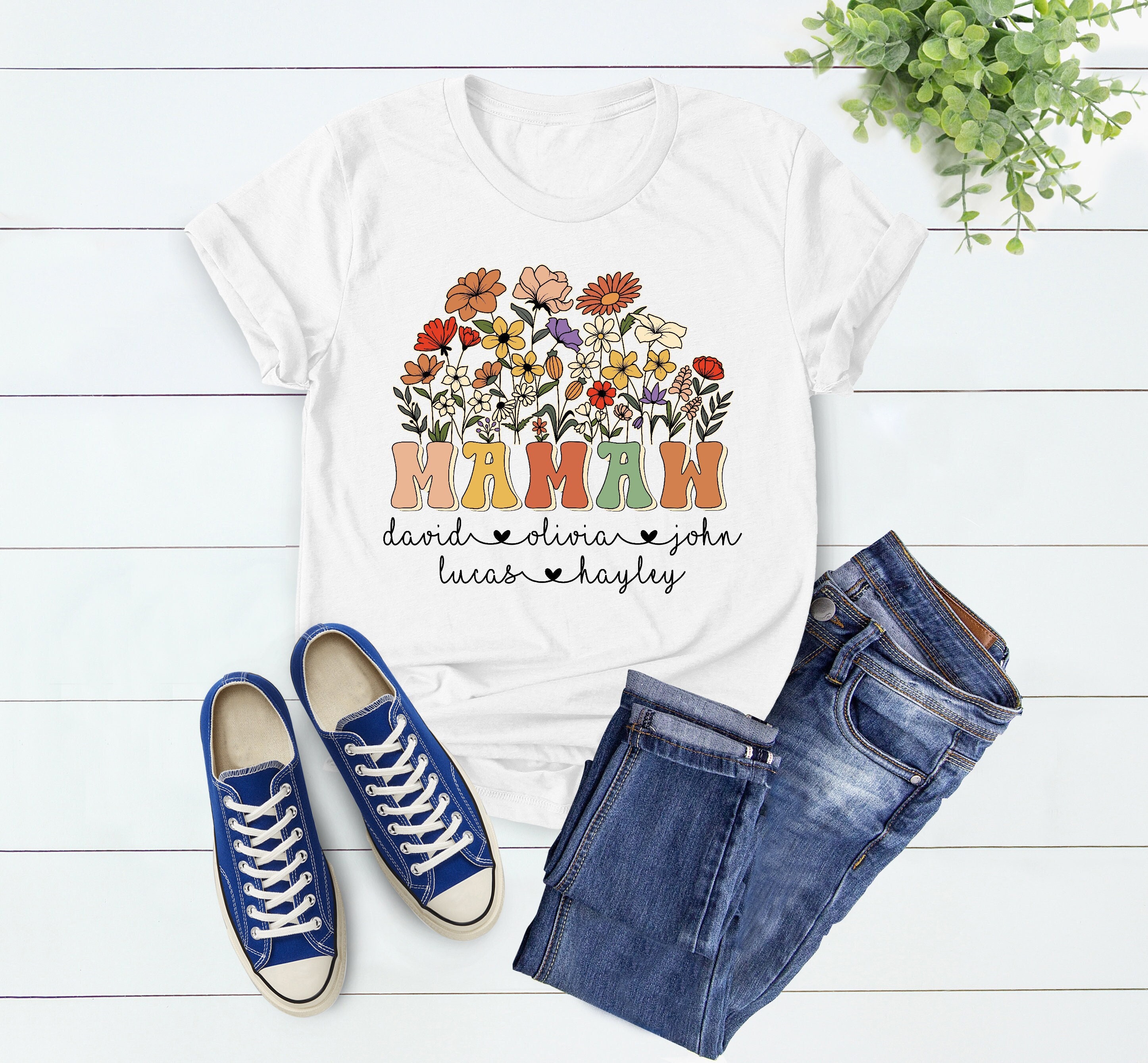 custom mamaw shirt with grandkids names floral design unique mothers day gift personalized mamaw t shirt wildflowers wcwkv scaled