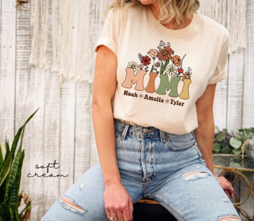 custom mimi t shirt with grandkids names and wildflowers for mothers day unique gift for grandma personalized mom shirt o9ta2