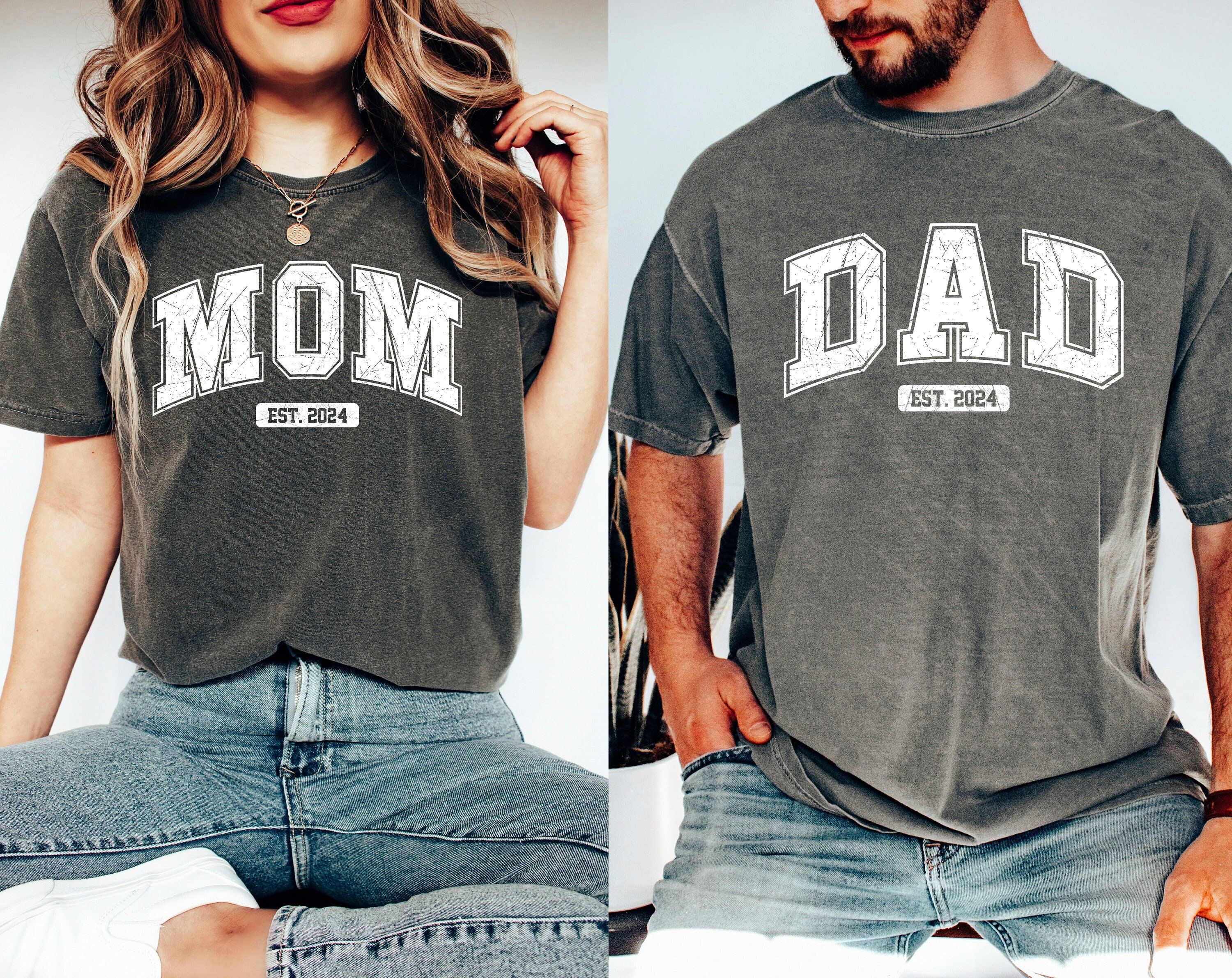 custom mom and dad shirts for new parents pregnancy announcement matching shirts with established date ssq1f scaled