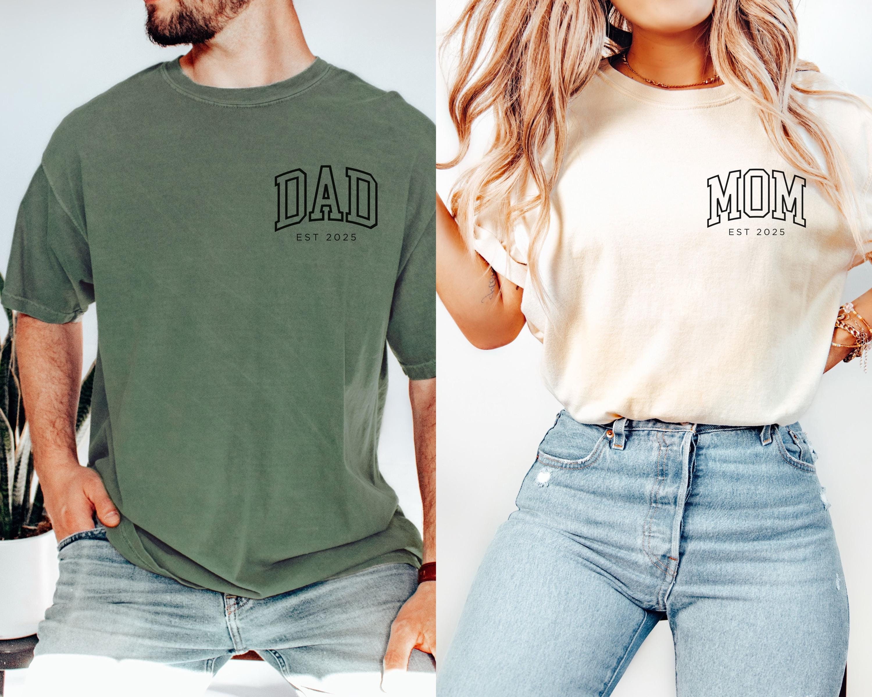 custom mom and dad shirts personalized for new parents pregnancy reveal gifts mom est 2025 new dad shirt ffoqs scaled