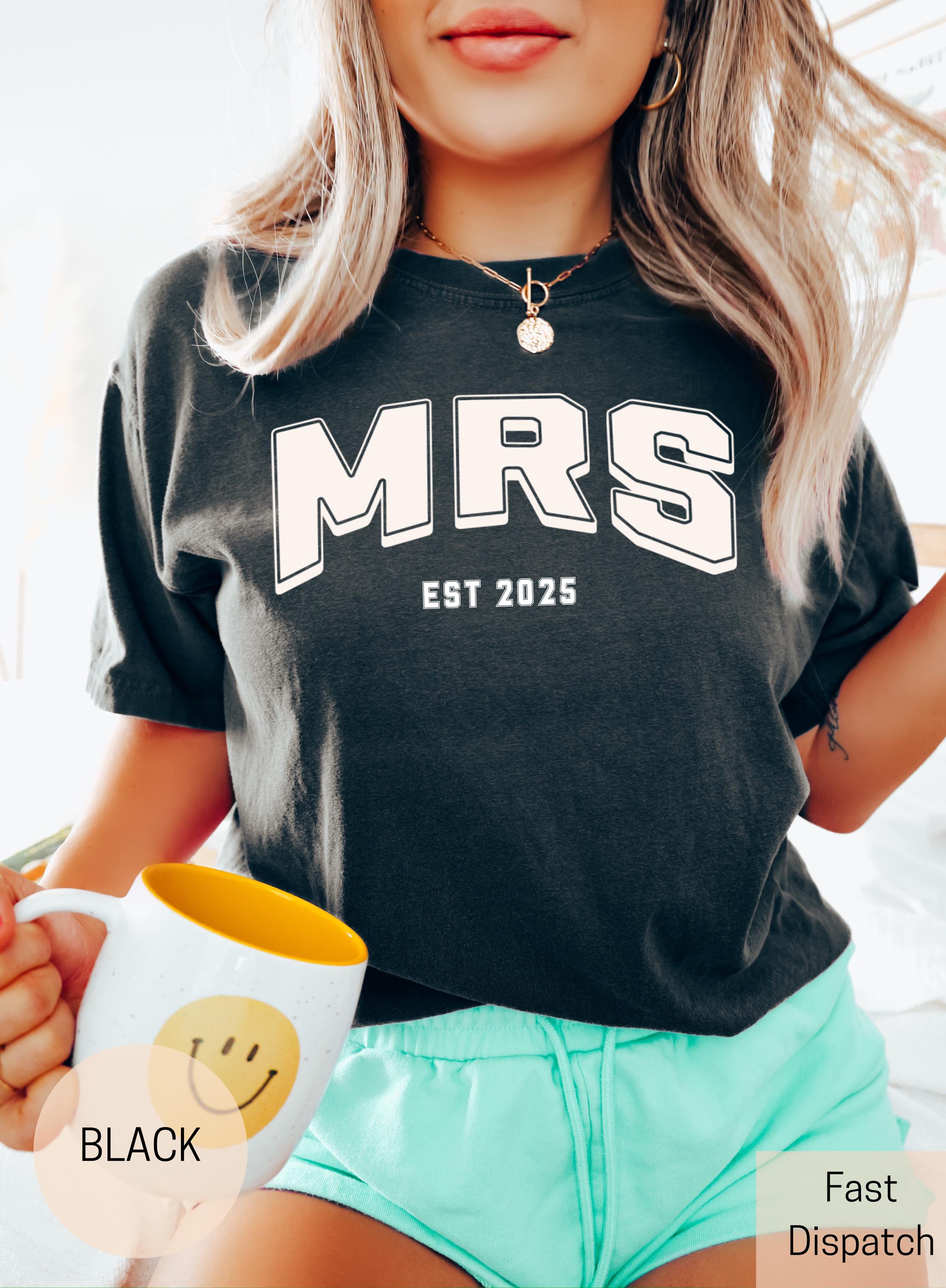 custom mrs shirt for bride oversized tee new wife bridal party hens shirt comfort colors womens apparel nz7mf scaled