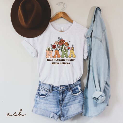 custom nana t shirt with grandkids names personalized mothers day tee wildflowers design for nana gifts f7lrf