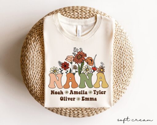 custom nana t shirt with grandkids names personalized mothers day tee wildflowers design for nana gifts pkkdq