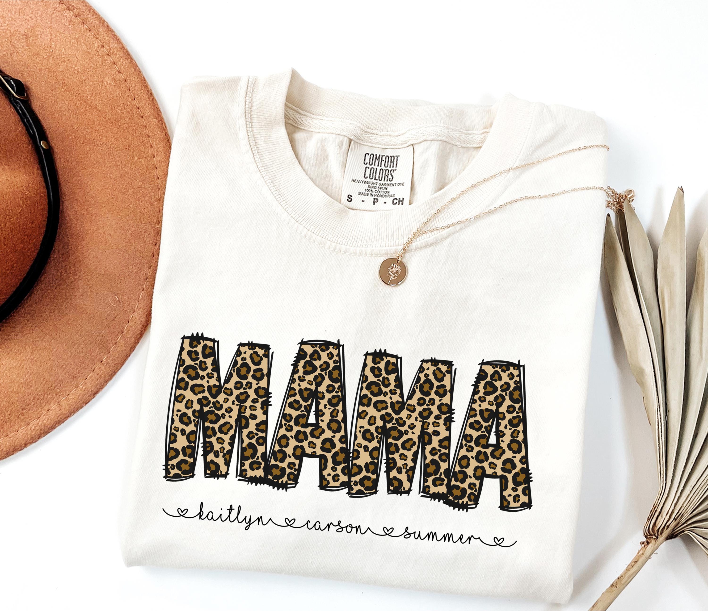 custom personalized mama shirt with names leopard design mom t shirt comfort colors graphic tee for mothers day gifts 3odwi scaled