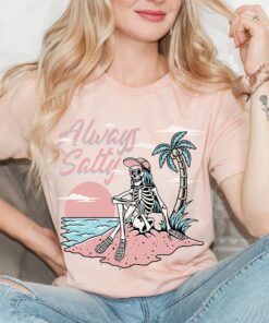 custom salty skeleton beach t shirt for women surf skeleton tee aesthetic beach life shirt stay salty apparel 0e2md