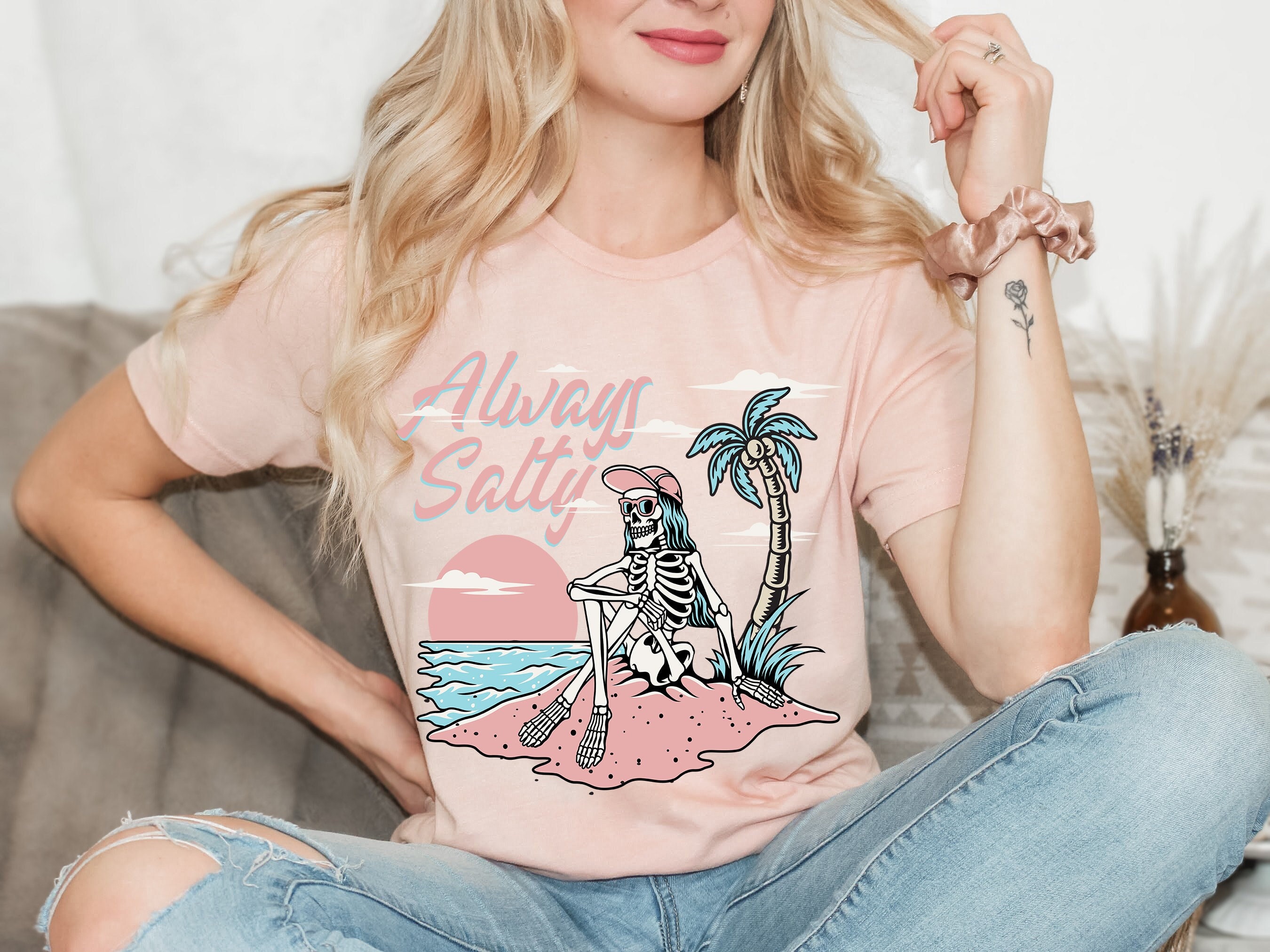 custom salty skeleton beach t shirt for women surf skeleton tee aesthetic beach life shirt stay salty apparel 0e2md scaled