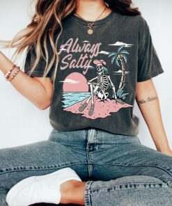 custom salty skeleton beach t shirt for women surf skeleton tee aesthetic beach life shirt stay salty apparel q53rz