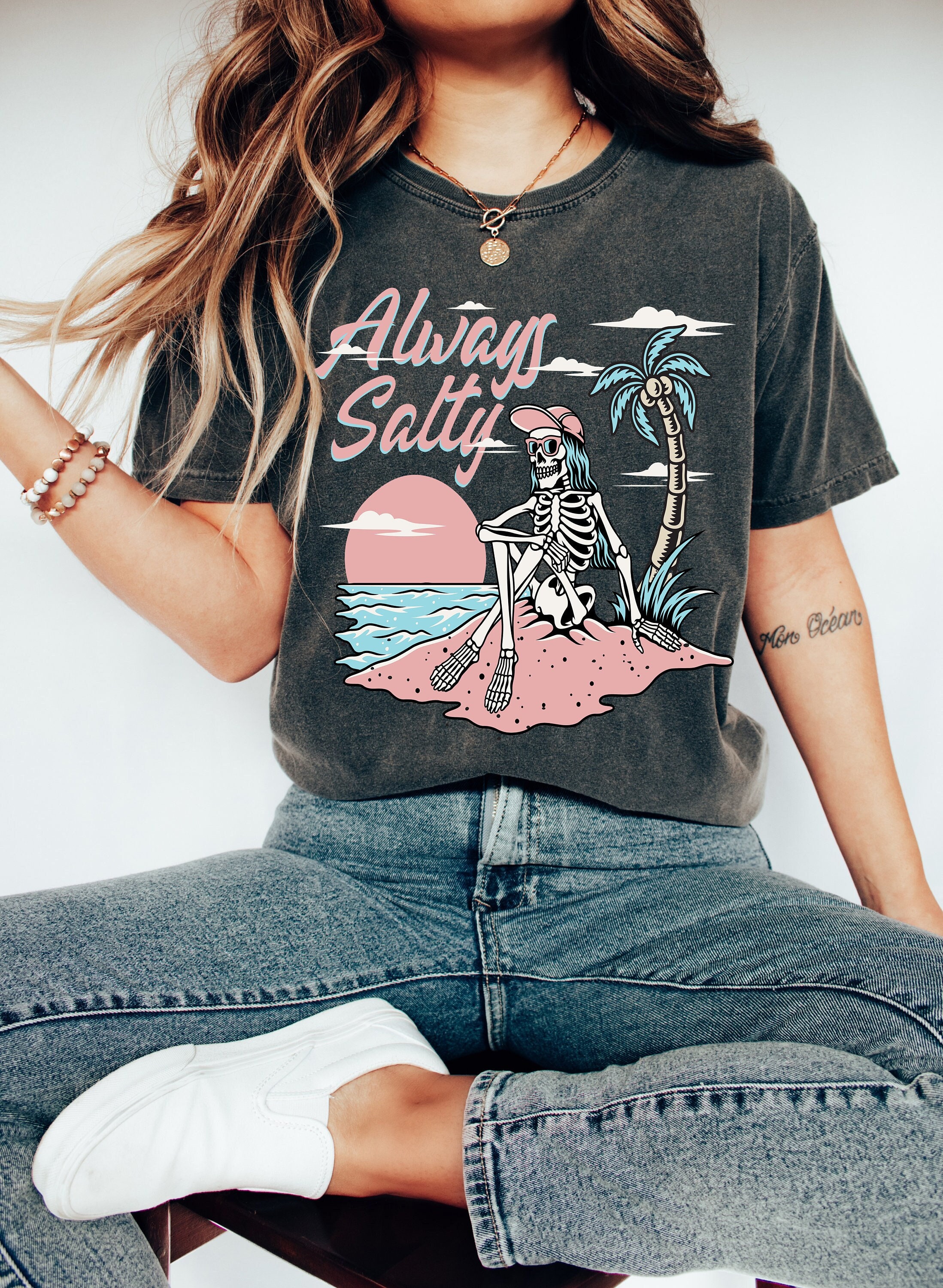 custom salty skeleton beach t shirt for women surf skeleton tee aesthetic beach life shirt stay salty apparel q53rz scaled