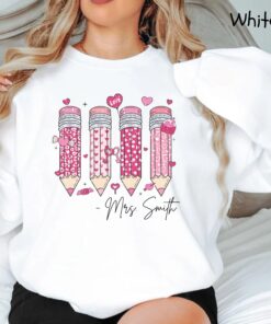 custom valentine teacher sweatshirt cute teacher shirt for valentines day with pencil design unique gift for educators isluz