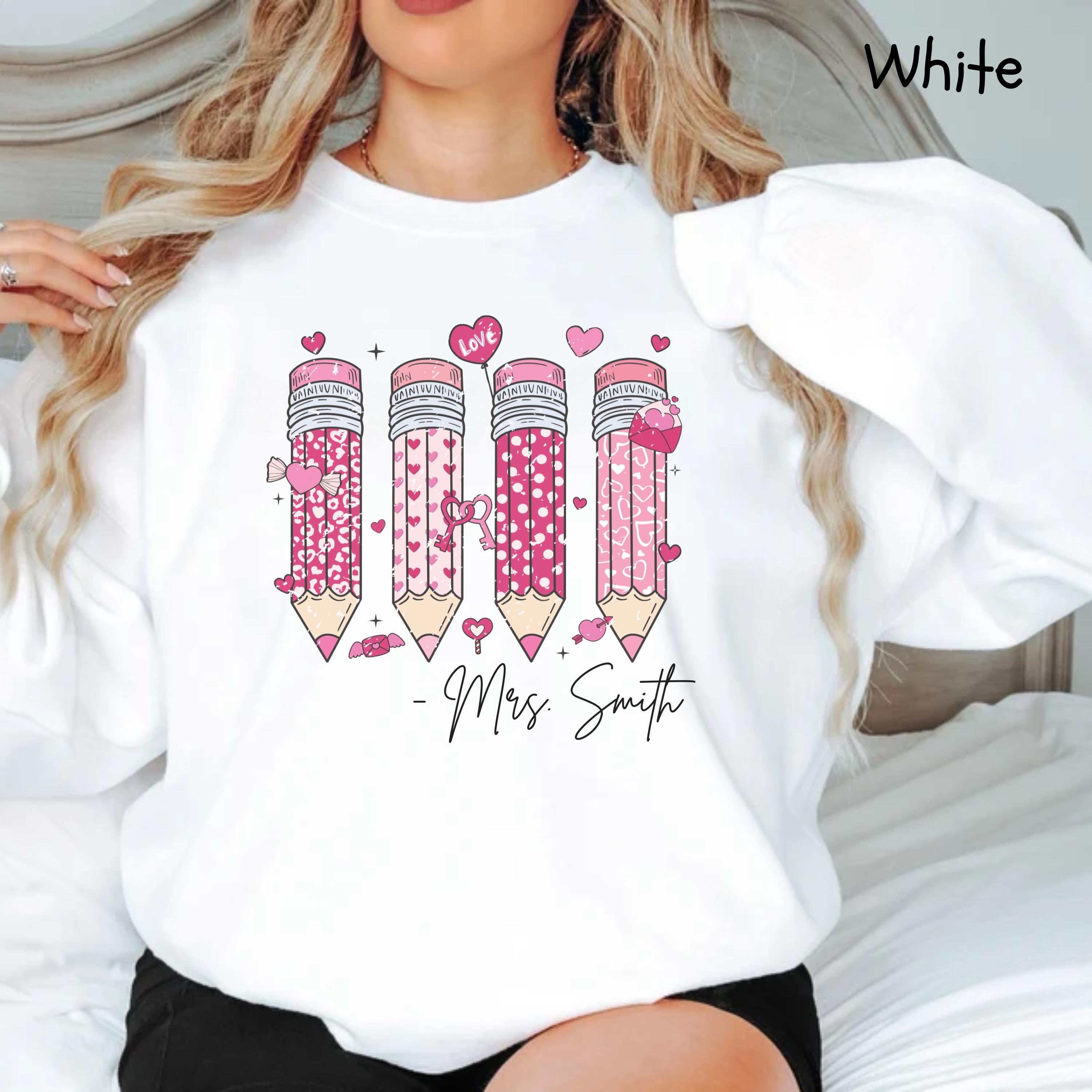 custom valentine teacher sweatshirt cute teacher shirt for valentines day with pencil design unique gift for educators isluz scaled