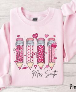 custom valentine teacher sweatshirt cute teacher shirt for valentines day with pencil design unique gift for educators vppdj