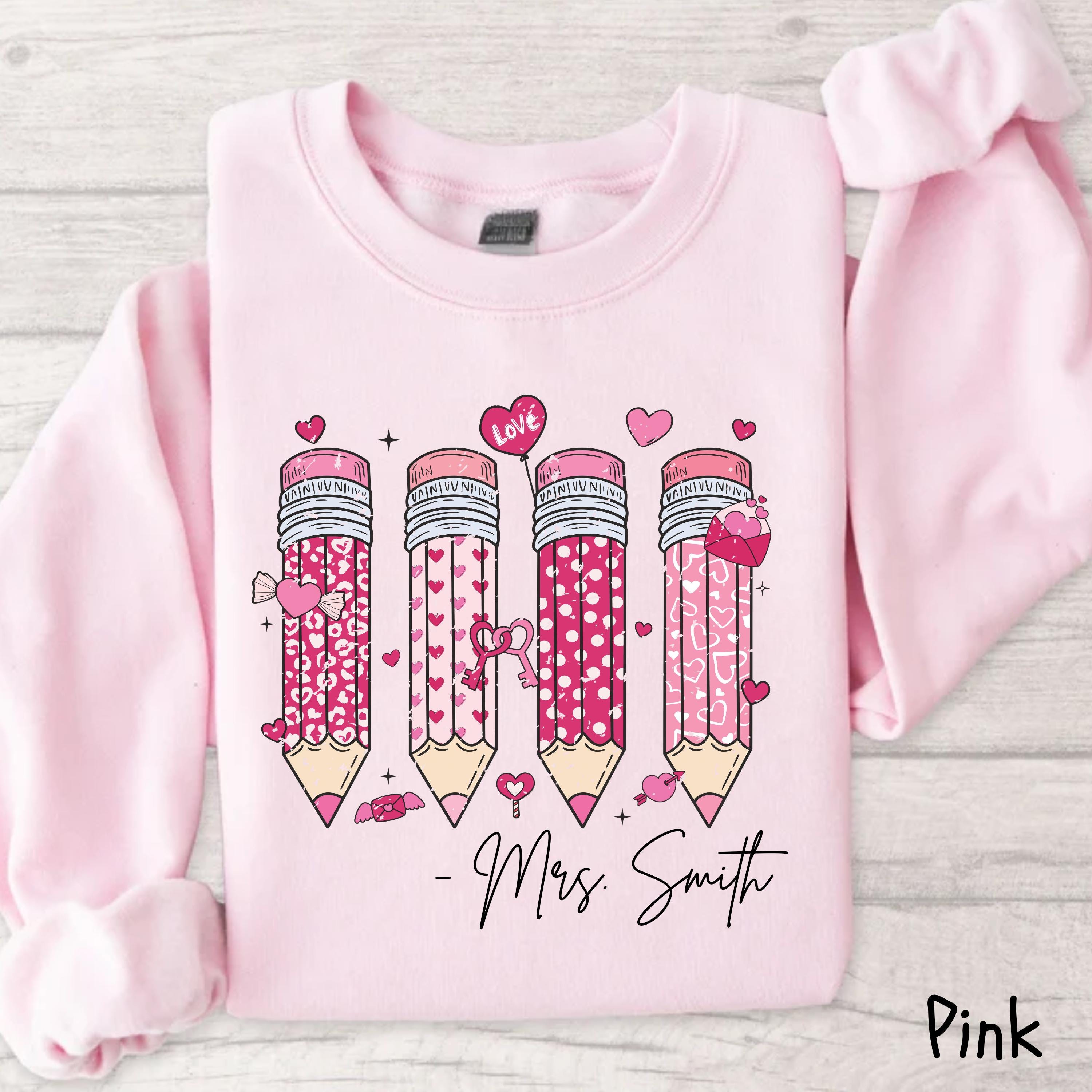 custom valentine teacher sweatshirt cute teacher shirt for valentines day with pencil design unique gift for educators vppdj scaled