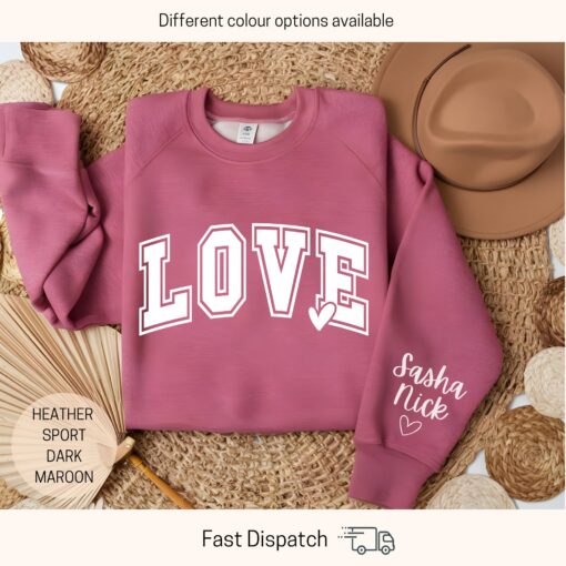 custom valentines day sweatshirt with personalized sleeve name cute love sweater ideal for girlfriend gift lyv8s