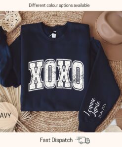 custom xoxo valentines sweatshirt with personalized sleeve name love sweater for valentines day gifts and girlfriend gifts jwokq