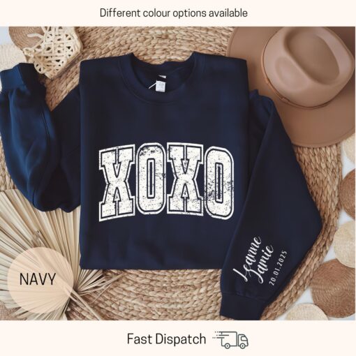 custom xoxo valentines sweatshirt with personalized sleeve name love sweater for valentines day gifts and girlfriend gifts jwokq