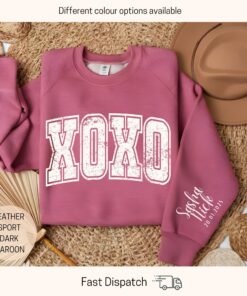 custom xoxo valentines sweatshirt with personalized sleeve name love sweater for valentines day gifts and girlfriend gifts nmemi