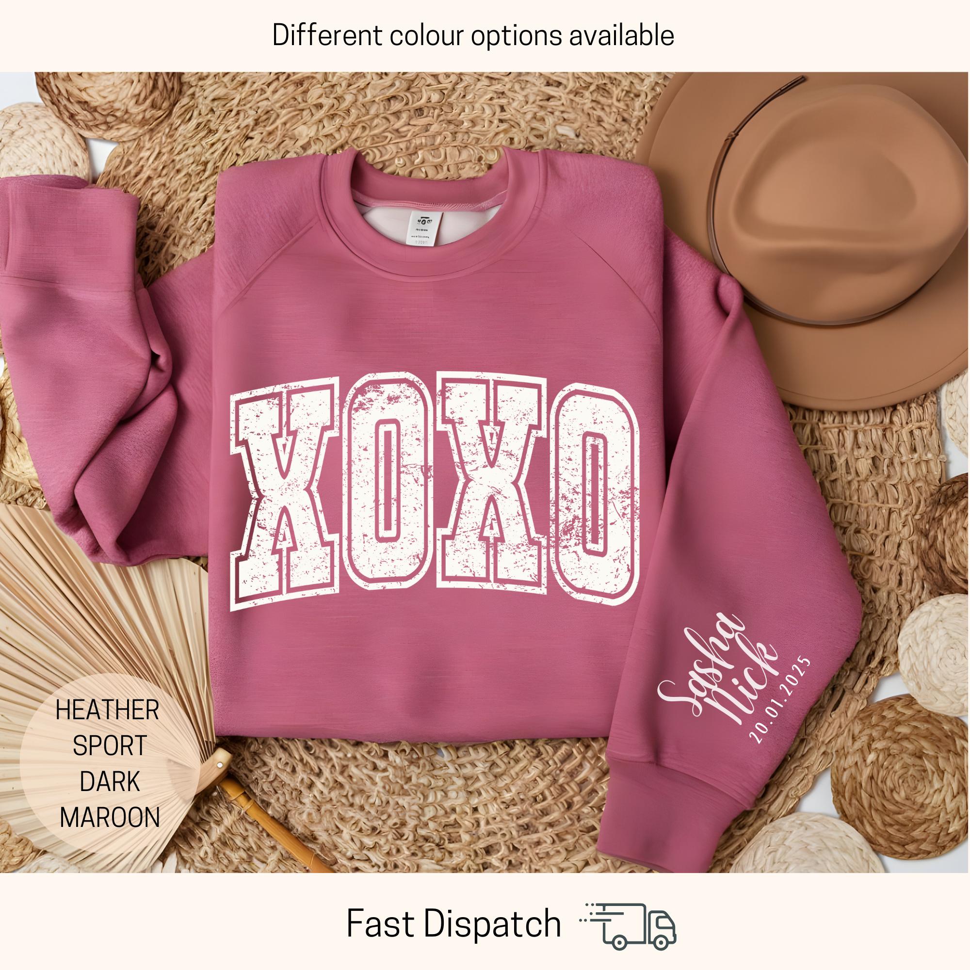 custom xoxo valentines sweatshirt with personalized sleeve name love sweater for valentines day gifts and girlfriend gifts nmemi